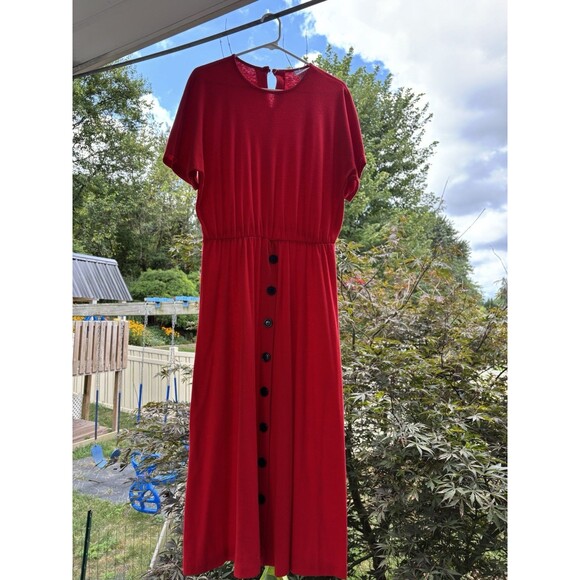 Vintage Red Avon Fashions XL Red Dress Black Buttons Teacher Office - Picture 5 of 5